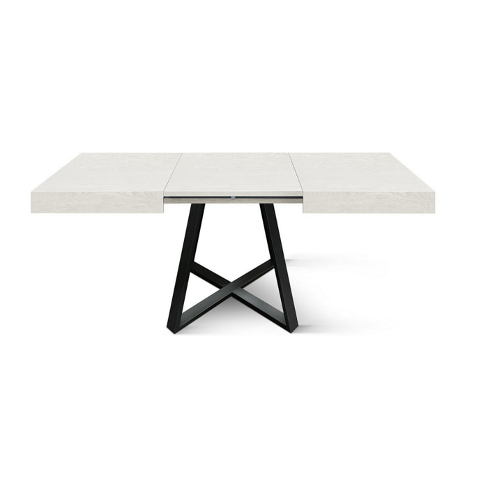 Tavolo FORTE DEI MARMI in legno, finitura bianco frassinato e base a X in metallo antracite, allungabile 95x90 cm - 145 x 90 cm