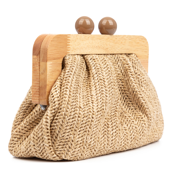 BeneLario Borsa a tracolla Donna. Tessuto con dettagli in legno naturale e pelle sintetica.