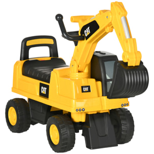 Excavadora con Licencia Caterpillar Excavadora Correpasillos para Niños de 1-3 Años con Asiento de Almacenamiento Pala Delantera y Bocina Carga 25 kg 85x27,5x47,5 cm Amarillo