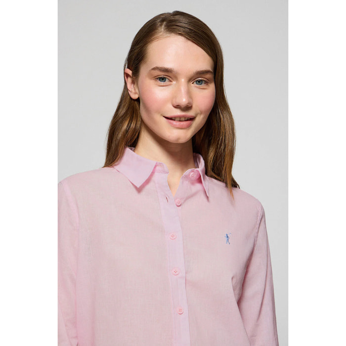 Camicia rosa regular fit in lino-cotone con ricamo Rigby Go