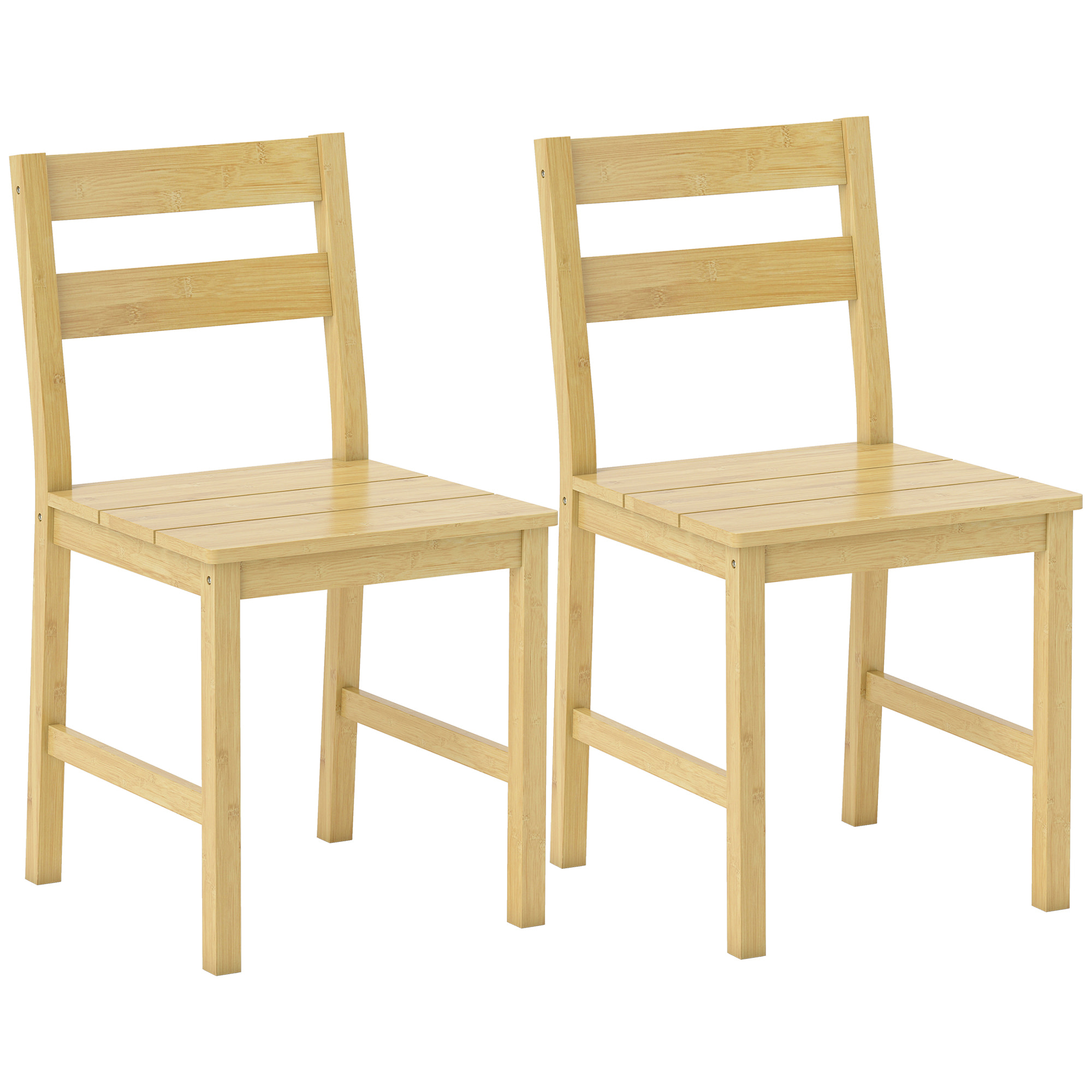 Juego de 2 Sillas de Comedor de Bambú, Sillas de Cocina con Asiento con Listones, Respaldo Curvado, Sin Brazos, para Sala de Estar, Natural