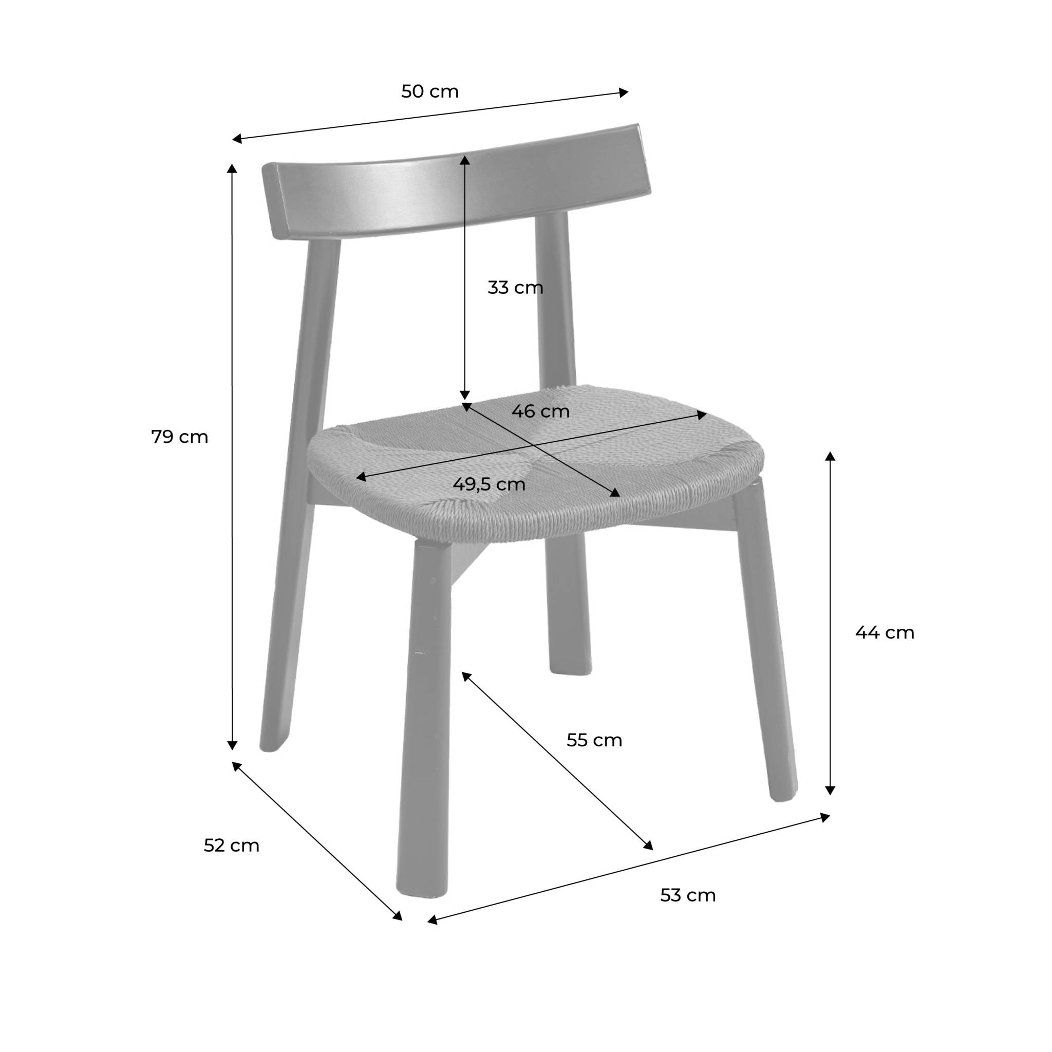 Lot de 2 chaises scandinaves en bois d'hévéa naturel et assise en corde beige