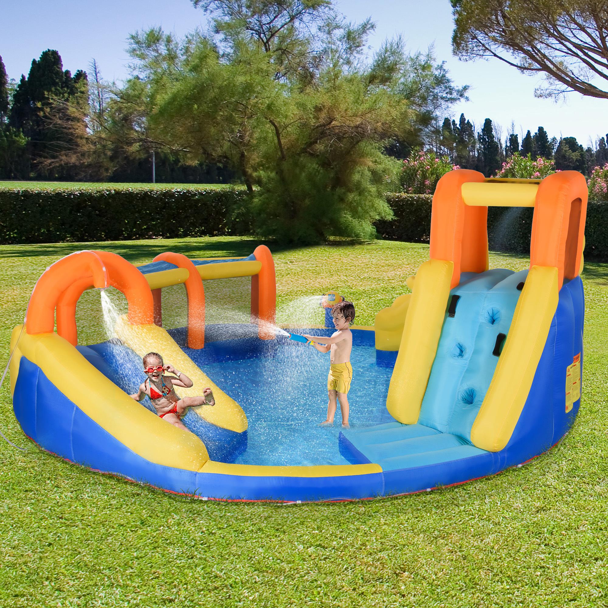 Castillo Hinchable Grande con Tobogán Castillo de Rebote para Niños de 3-8 Años con Cesta de Baloncesto Piscina Inflador de 750W y Bolsa de Transporte 435x435x200 cm Multicolor