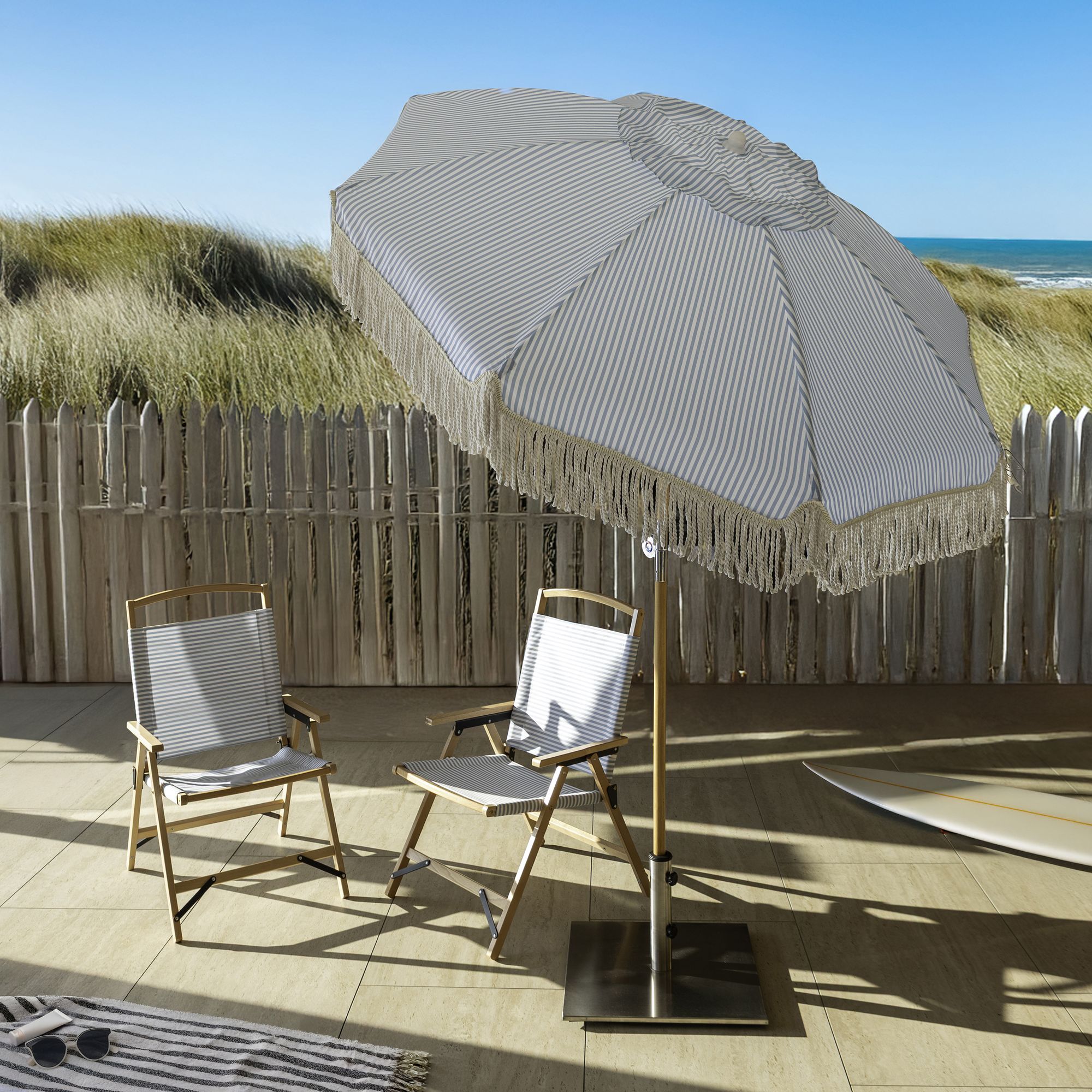 Chaise de plage en toile bleu à rayures PLAYA