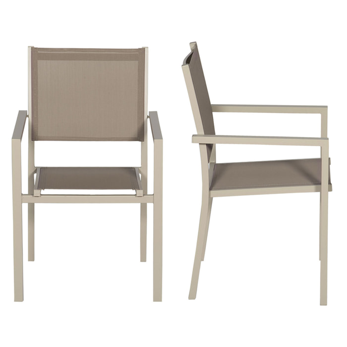 Lot de 8 chaises en aluminium taupe - textilène taupe