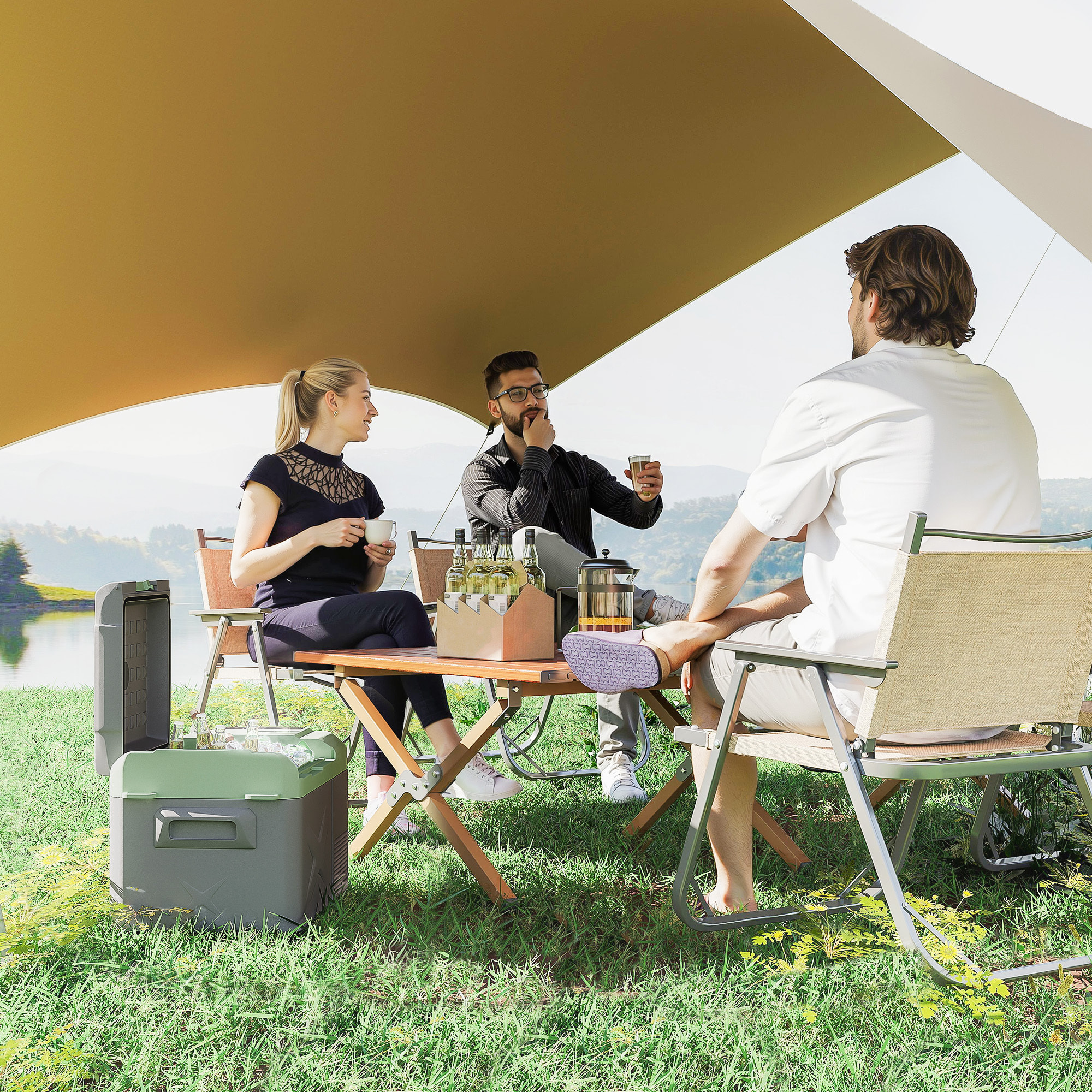 Nevera Portátil Eléctrica 17,4L Refrigerador de Coche 12/24/220V con Compresor Luz LED Pantalla Digital Modos ECO y MAX de -20℃ a +20 ℃ Puerto USB para Hogar Camping Viajes Automóvil