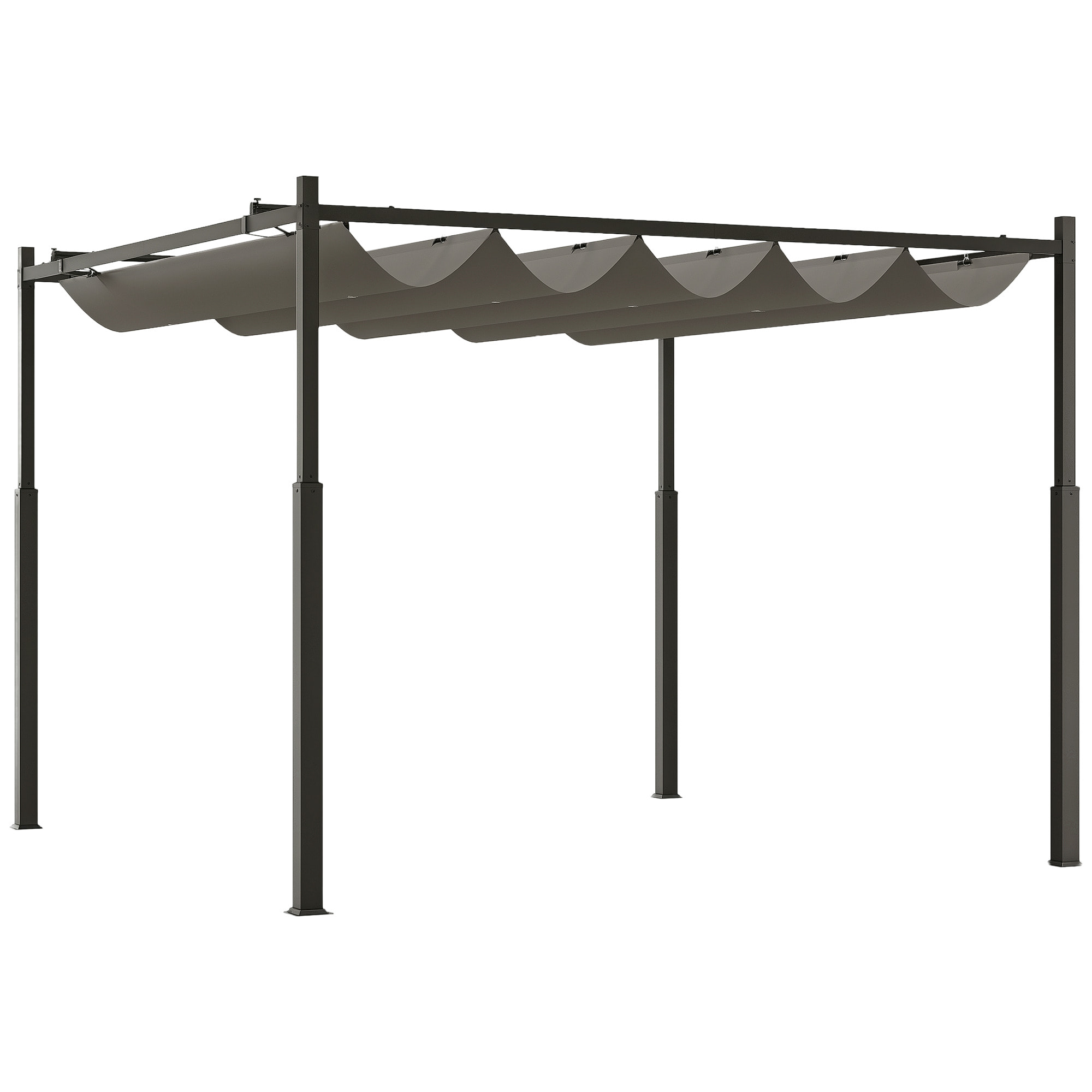 Pérgola de Jardín 3x3 m con Techo Retráctil y Accesorio Magnético, Cenador de Jardín con Protección UV30+, Columnas Metálicas y Ganchos, Pabellón para Patio, Terraza, Exterior, Gris