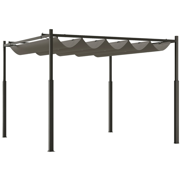 Pérgola de Jardín 3x3 m con Techo Retráctil y Accesorio Magnético, Cenador de Jardín con Protección UV30+, Columnas Metálicas y Ganchos, Pabellón para Patio, Terraza, Exterior, Gris