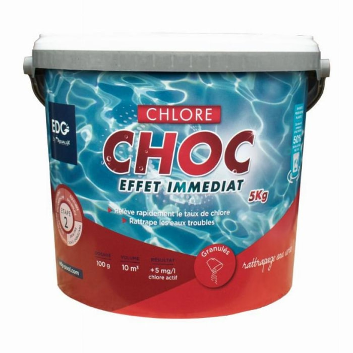 Chlore choc, granulés, seau de 5KG, EDG, pour stabilisation du PH - AQUALUX - 200272