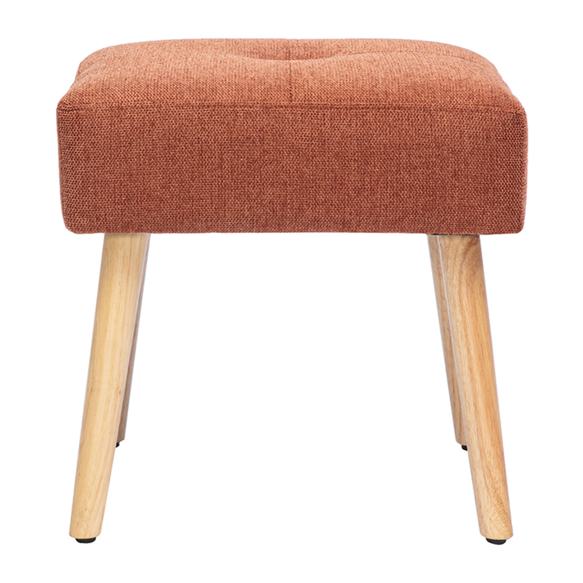 Tabouret bas en tissu effet velours texturé terre brûlée et bois clair massif H46 cm GUESTA