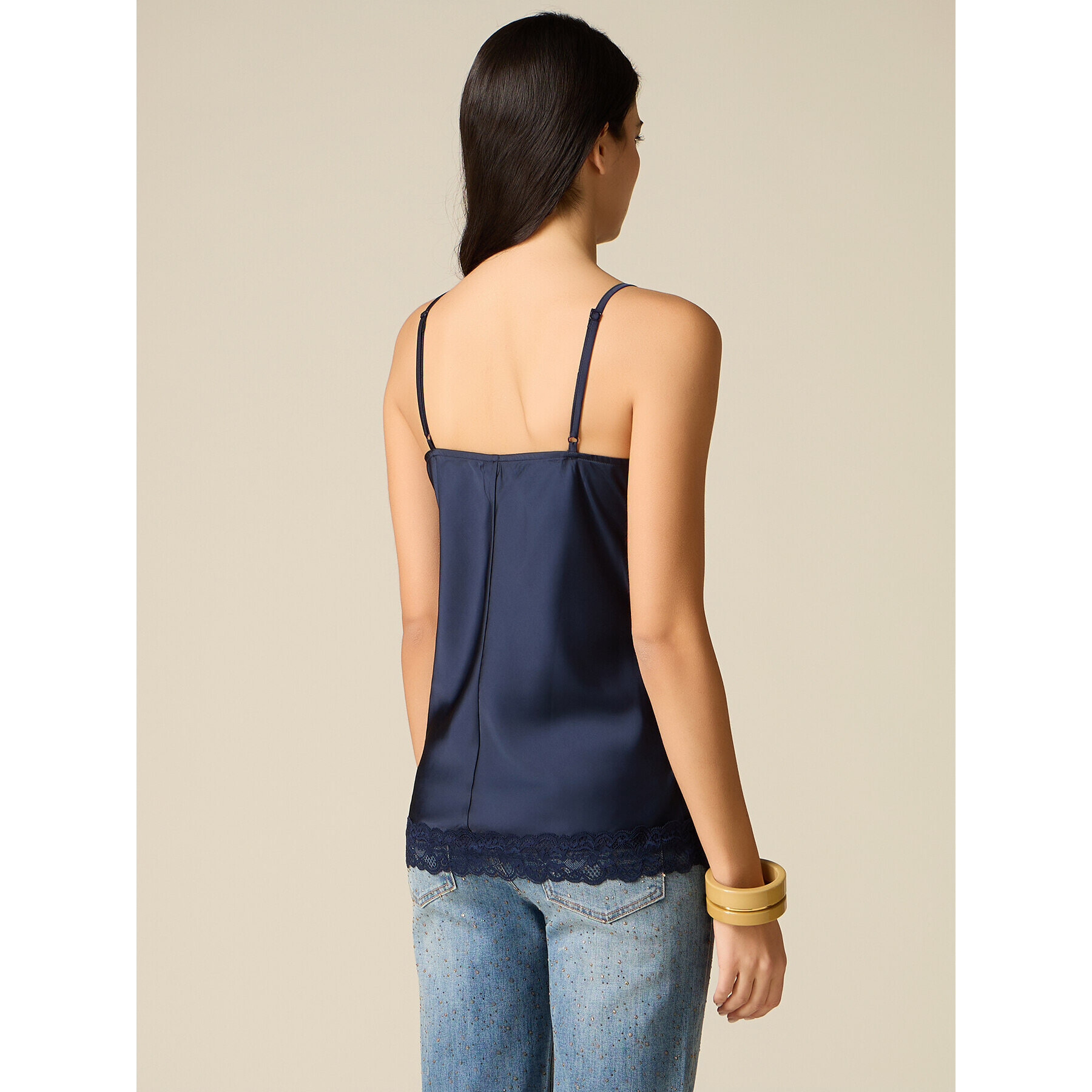 Oltre - Top lingerie in raso e pizzo - Blu