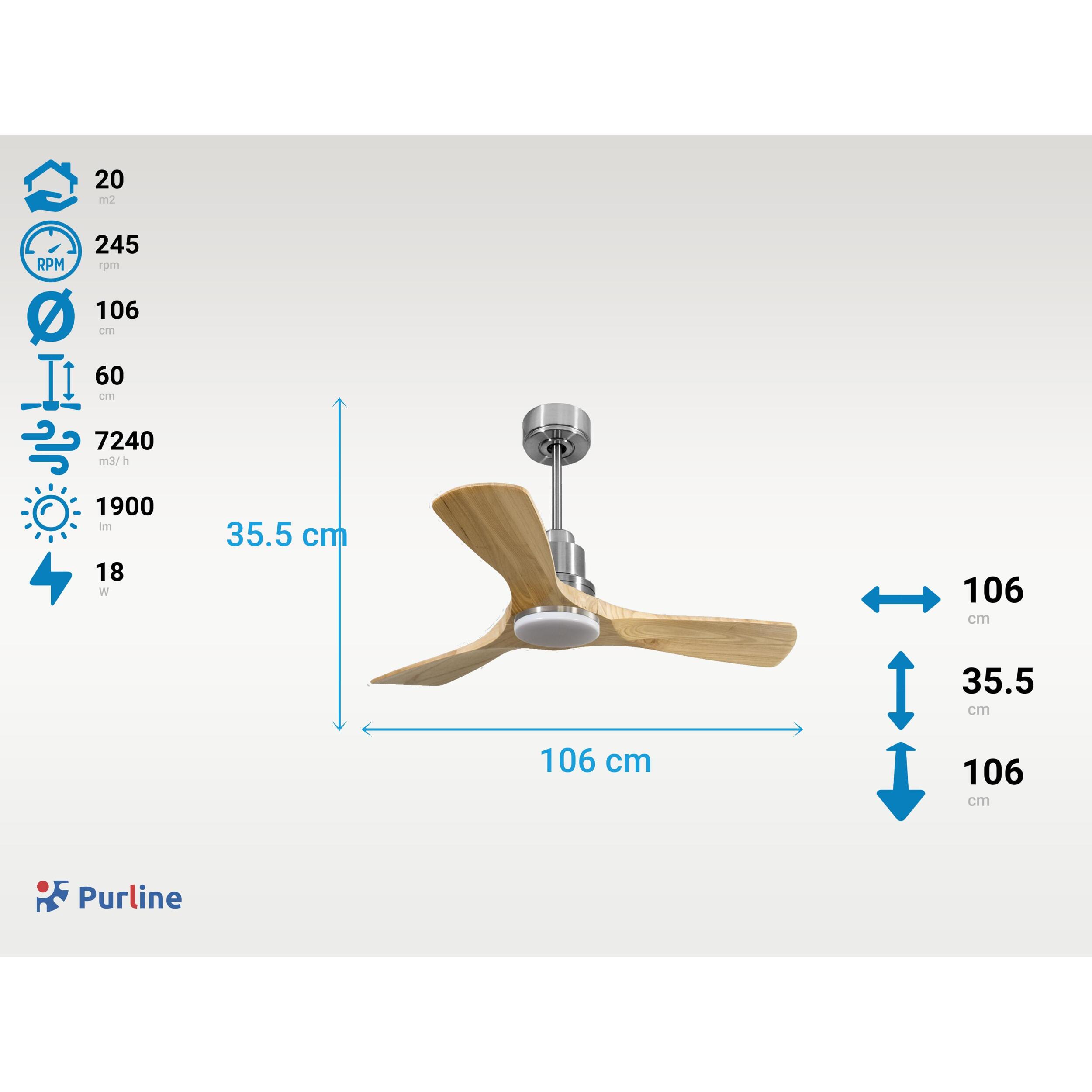 Ventilateur de plafond Réversible  Thermostat Dimmable Wifi Moteur à courant continu Toits en pente Télécommande Lumière à trois tons Hypersilence Mémoire