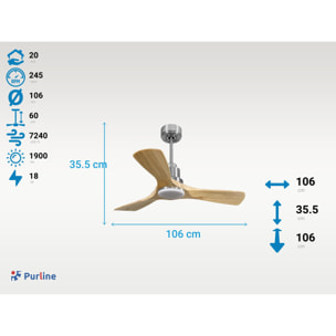 Ventilateur de plafond Réversible  Thermostat Dimmable Wifi Moteur à courant continu Toits en pente Télécommande Lumière à trois tons Hypersilence Mémoire