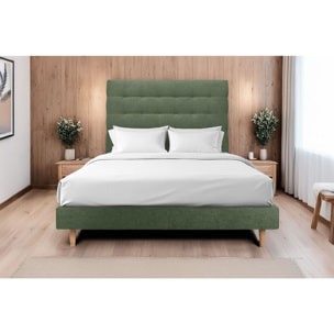 Lit avec tête de lit capitonnée tissu et sommier kit Ep14