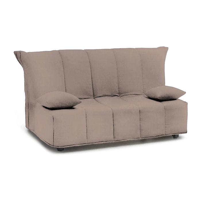 Divano letto 2 posti Ariska, Sofà con apertura a carrello in tessuto imbottito, Cuscini inclusi, 100% Made in Italy, Cm 125x90h85, Tortora