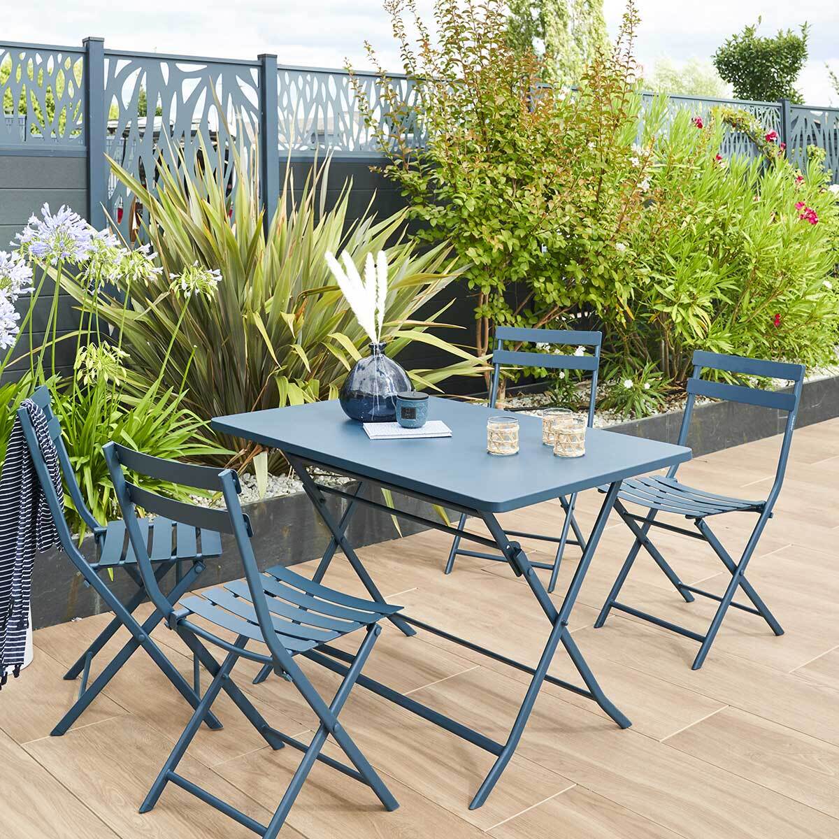 Table de jardin pliante rectangulaire "Greensboro" pétrole 4 places en acier traité époxy