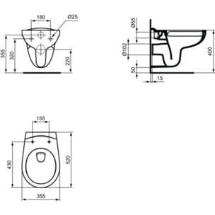 Pack WC bati support Geberit DuofixBasic + WC suspenduPorcher sans bride + plaque  DELTA50 chrome mat (PorcherGeb2)