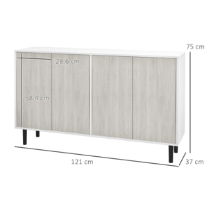 Buffet design contemporain - 4 portes, 2 étagères - dim. 121L x 37l x 75H cm - piètement effilé pin noir blanc aspect bois gris