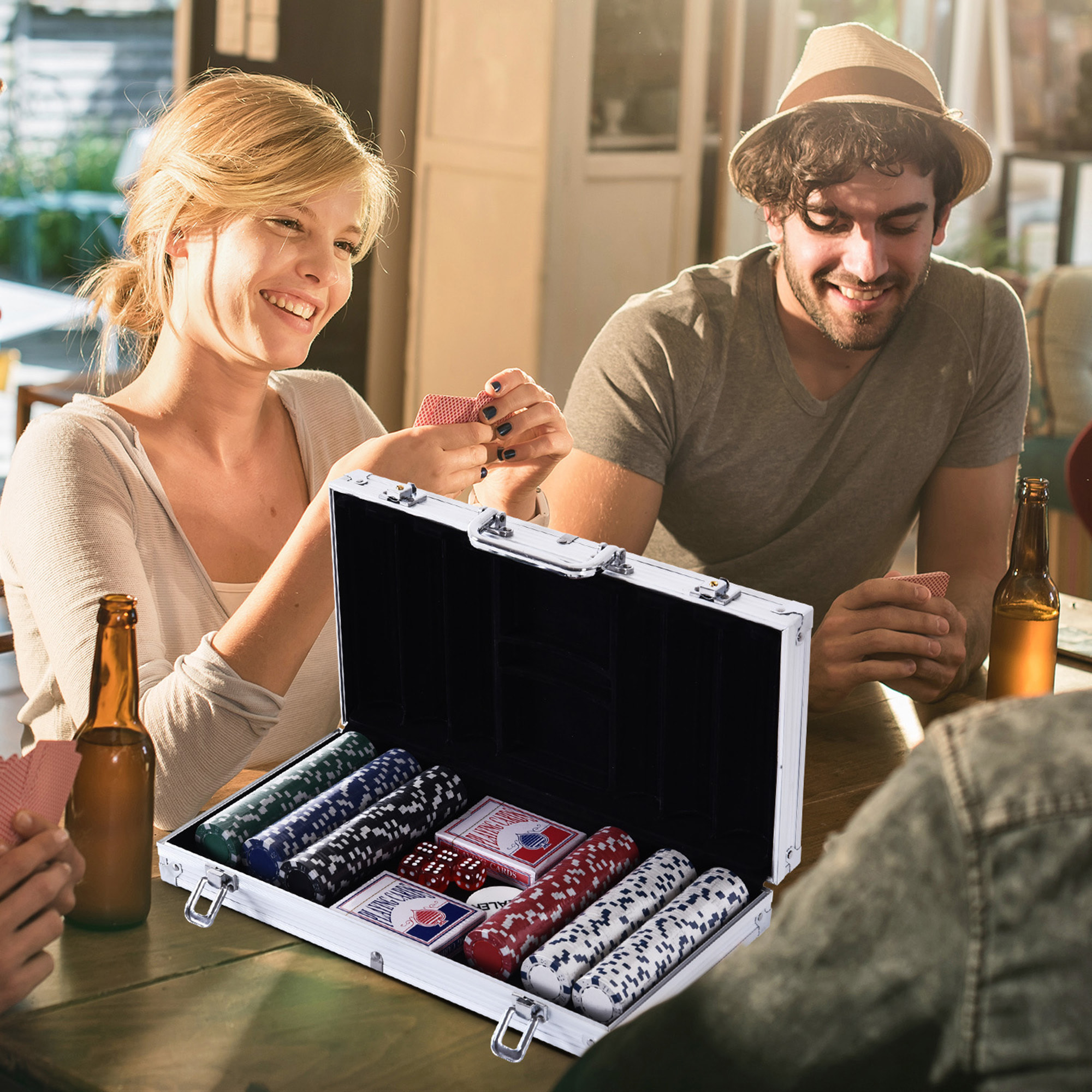 Mallette pro de poker coffret pro poker 38L x 21l x 6,5H cm 300 jetons 2 jeux de cartes + 2 clés aluminium