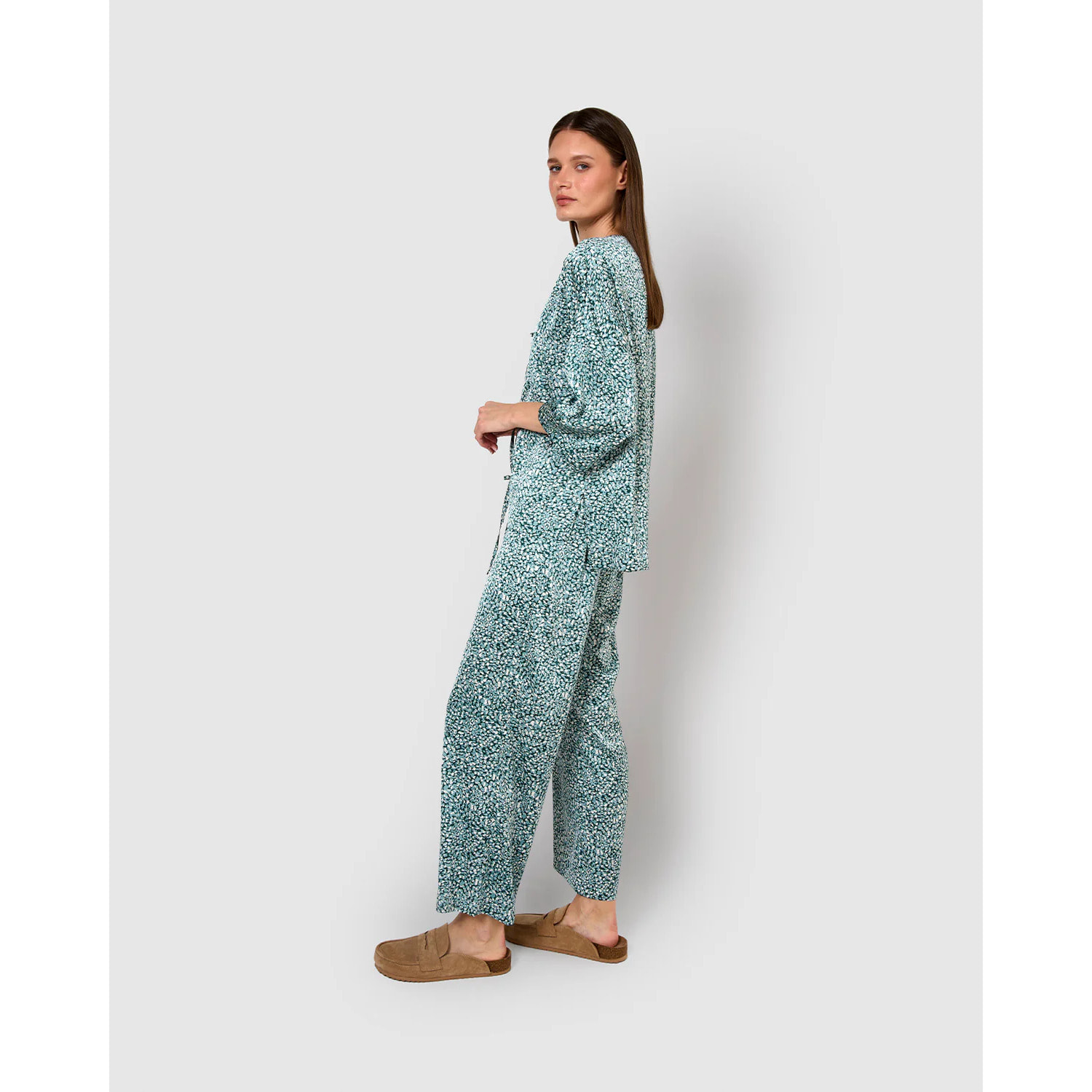 Blusa satén lazos synca agua marina