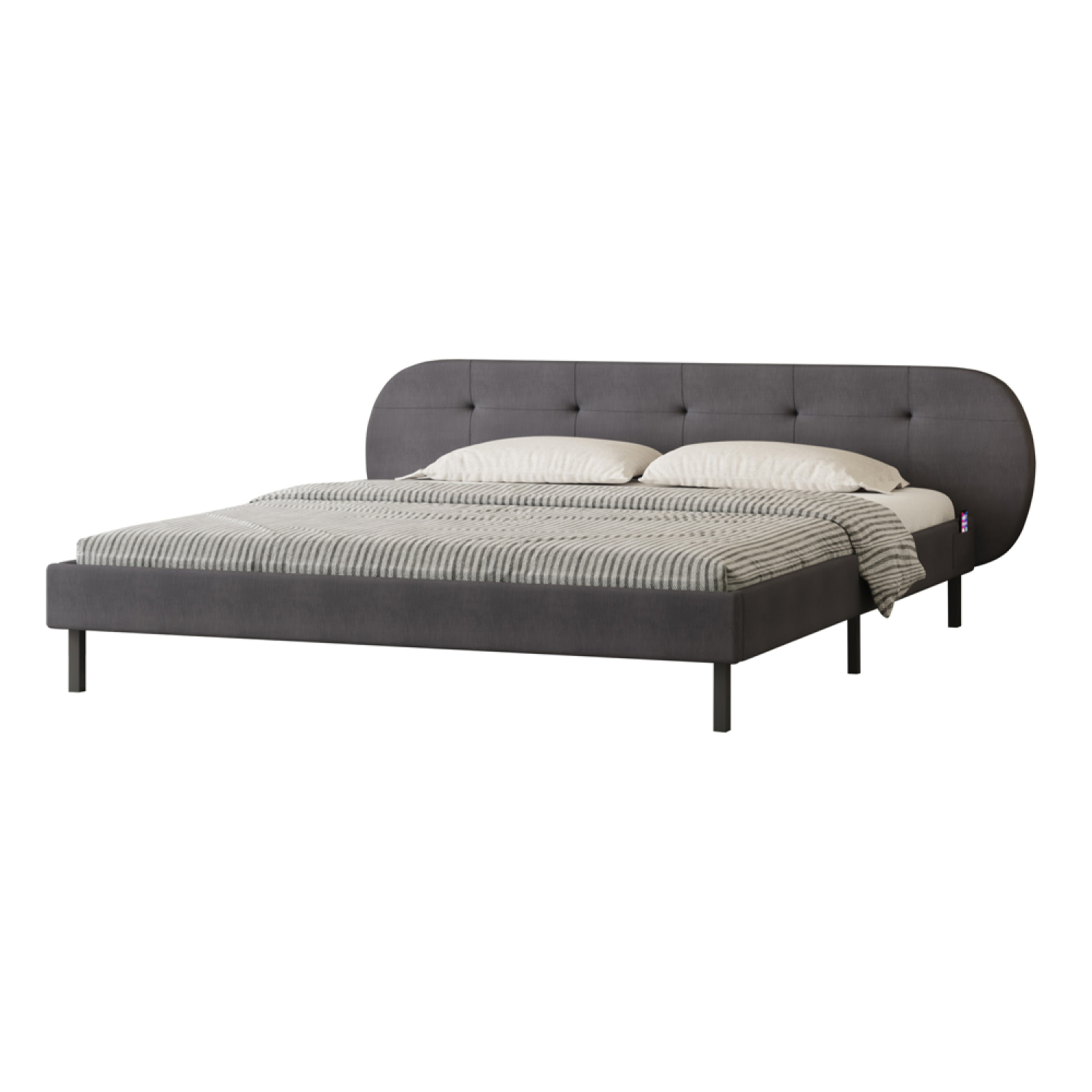 RENO Lit capitonné 160x200cm gris avec tête de lit et sommier