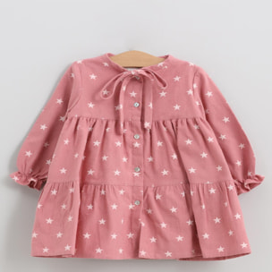 Vestido cortes y lazada estrellas rosa