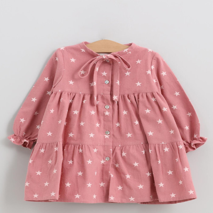 Vestido cortes y lazada estrellas rosa