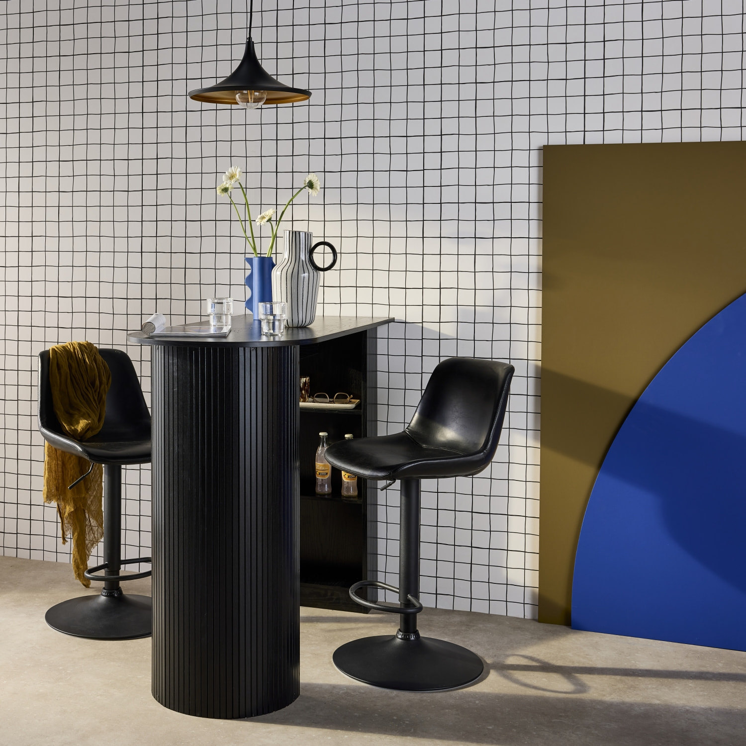 Table bar, table haute de cuisine décor bois avec rangements WALLIS