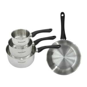 Set poêle 24 cm et 3 casseroles 12 16 et 20 cm en inox Fackelmann Geneva