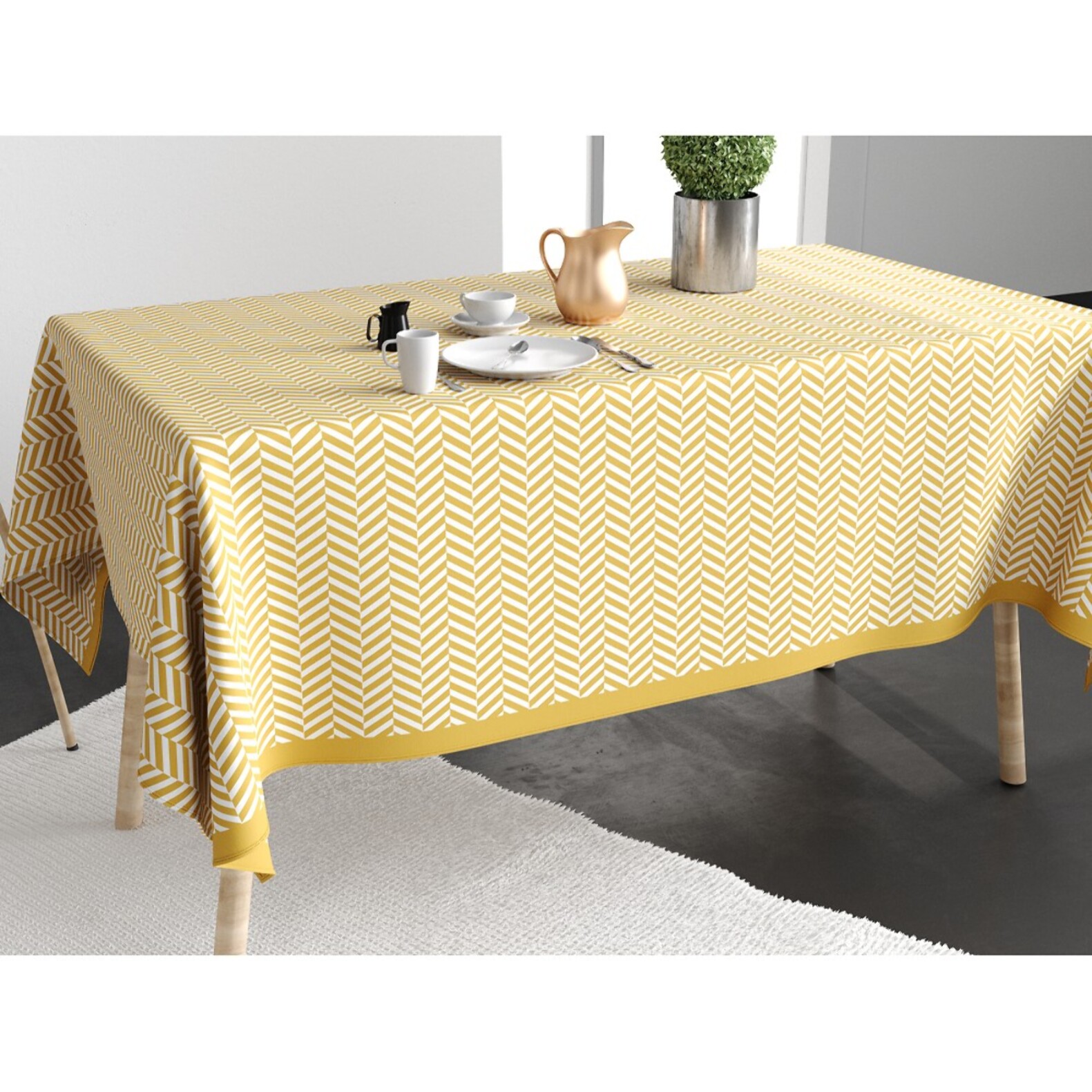 Nappe imprimée Coton Anti Tache Chevron Or