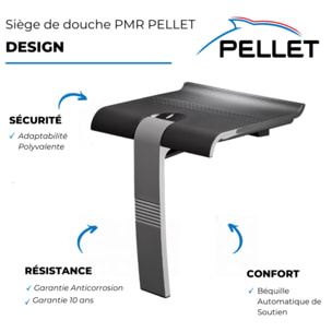 Siège de douche PMR PELLET Design escamotable gris anthracite piètement aluminium époxy gris