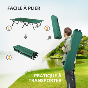 Lit de camp pliable double 193 x 125 x 40 cm avec sac de transport métal noir polyester Oxford vert