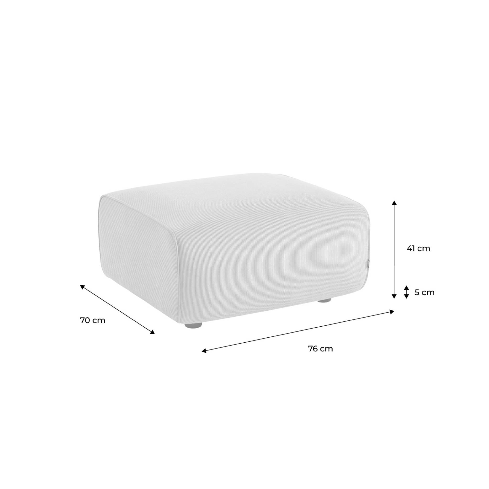 Pouf. module pour canapé. repose-pieds pour canapé 2 places en velours côtelé greige. L 76 x P 70 x H 41cm - Wallas