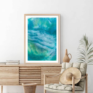 Poster bleu nebuleux Affiche + cadre en bois - Chêne