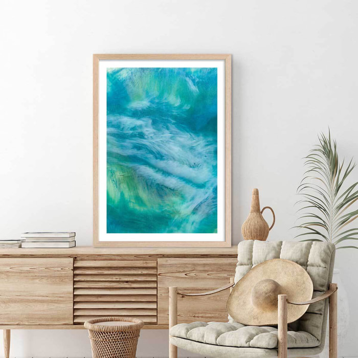 Poster bleu nebuleux Affiche + cadre en bois - Chêne