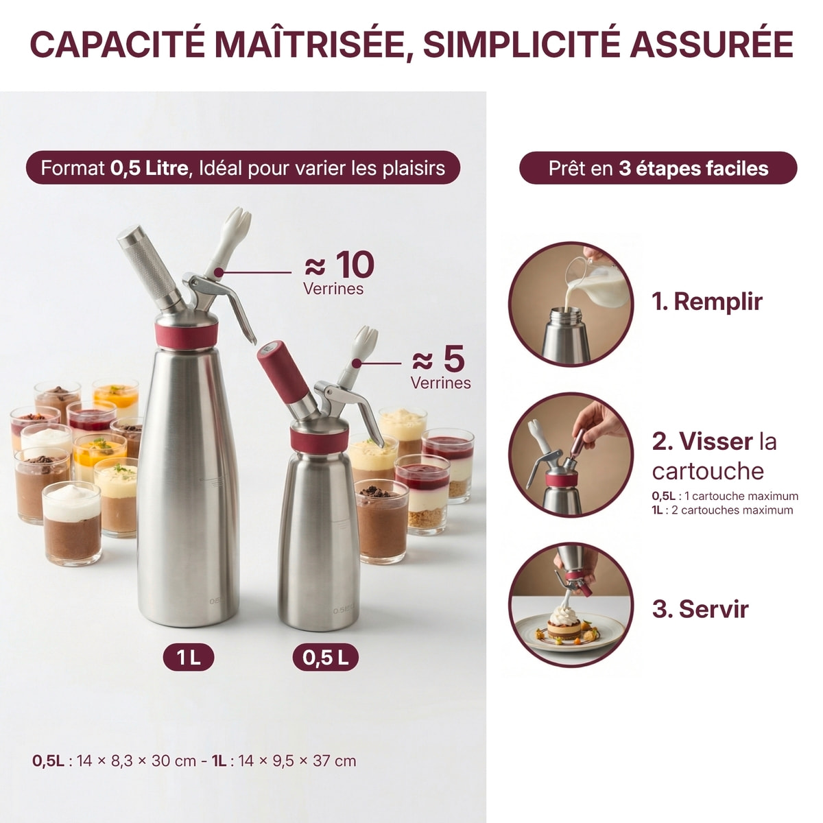 Siphon professionnel inox GOBEL - cuve inox - tête inox - 0.5L