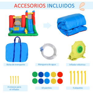 Castillo Hinchable con Tobogán Cama de Salto y Piscina para Niños +3 Años con Inflador y Bolsa de Transporte para Interior Exterior 330x245x215 cm Multicolor
