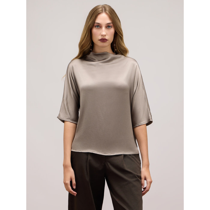 Oltre - Blusa a lupetto in raso - Grigio