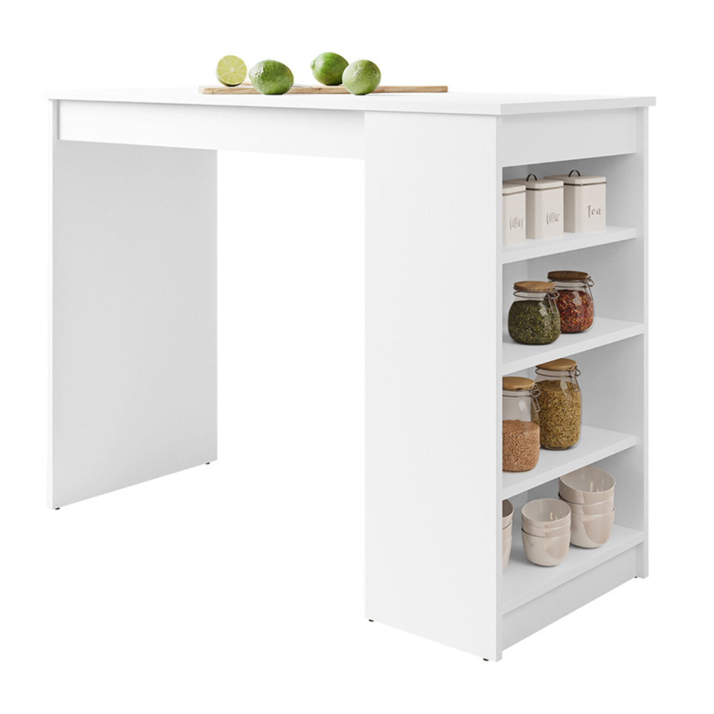 Drazic - table de bar avec rangements - blanc - de 2 à 4 personnes - Blanc