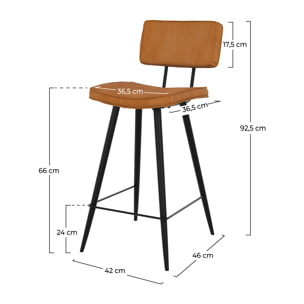 Lot de 2 chaises pour îlot central 66 cm en cuir synthétique camel - Texas