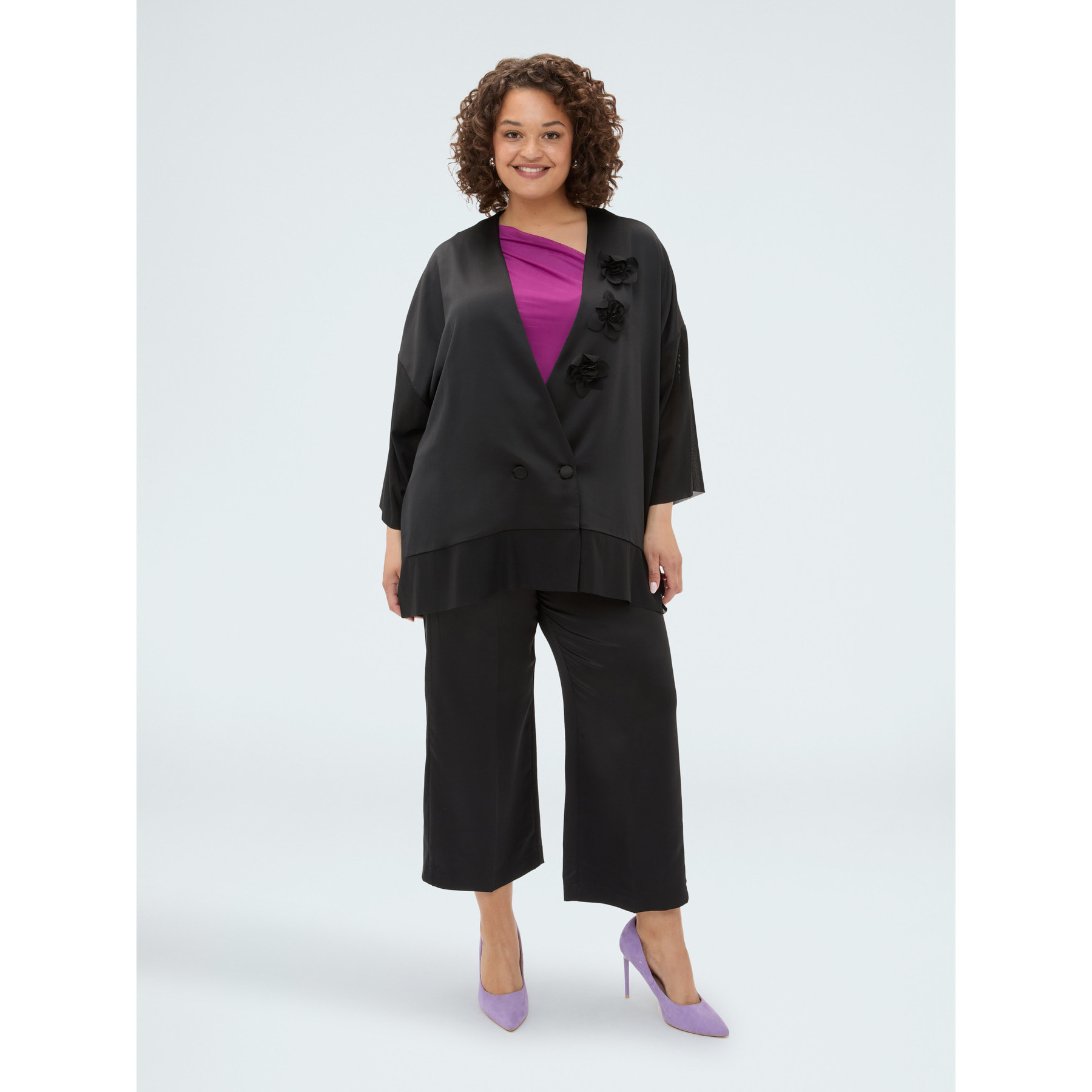Fiorella Rubino - Chaqueta de raso cruzada - Negro