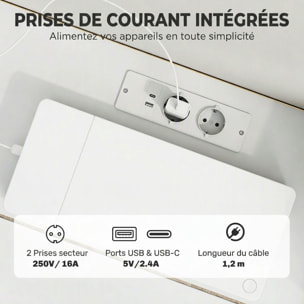 Meuble TV design suspendu flottant LED station charge intégrée blanc