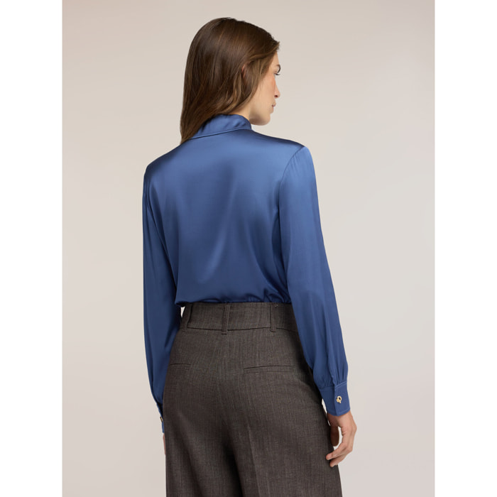 Motivi - Camicia in raso di viscosa con bottoni metallici - Blu