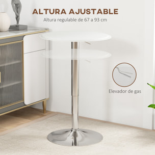 Mesa de Bar Redonda con Altura Ajustable 67-93 cm Mesa Alta de Bar con Tablero Ø63 cm Giratoria 360° con Base Redonda de Metal Cromado para Bistró Cocina Comedor Blanco