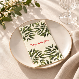 Lot de 15 serviettes en papier motif gui 'Joyeuses fêtes' - Vert