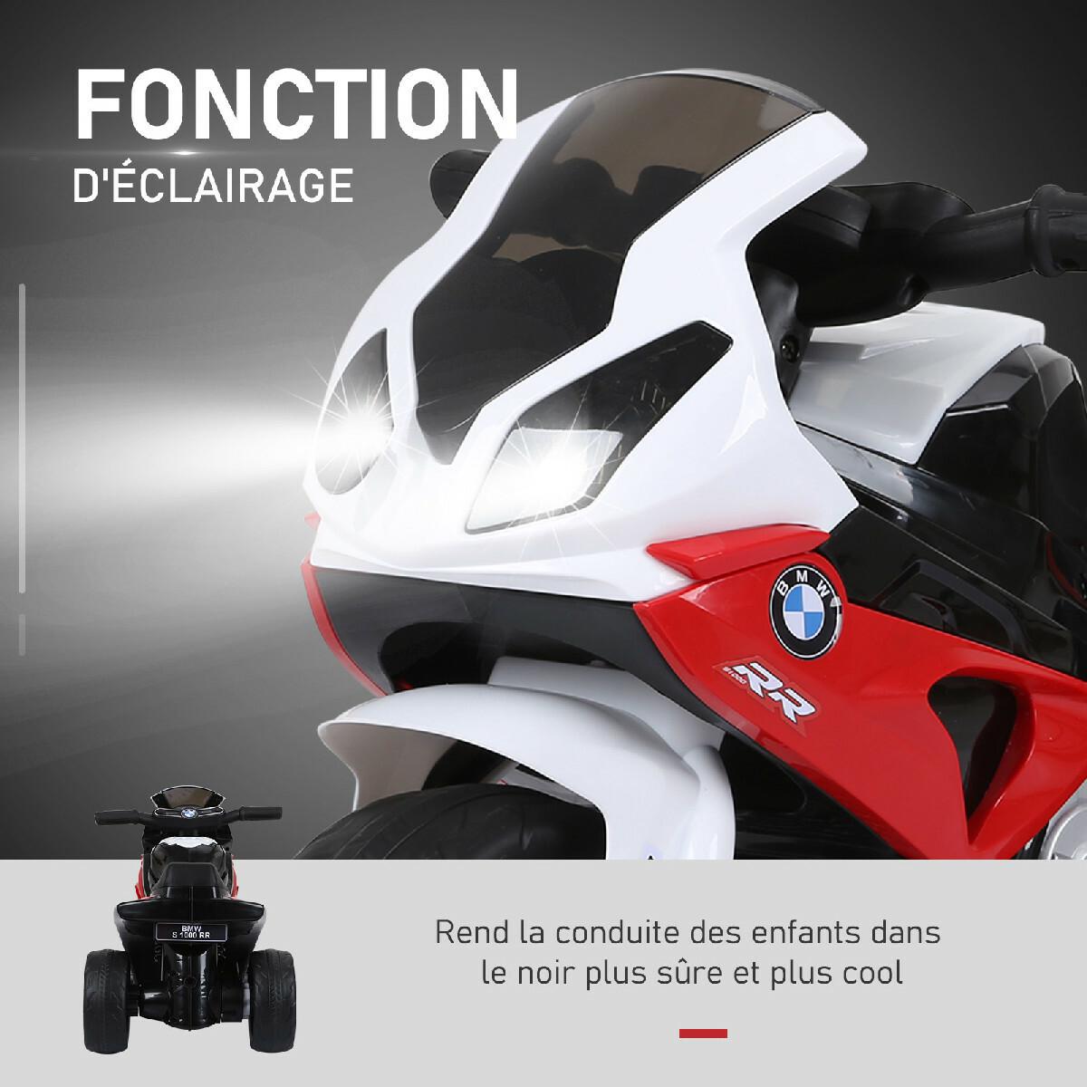 Moto électrique pour enfants 3 roues 6 V 2,5 Km/h effets lumineux et sonores rouge BMW S1000 RR