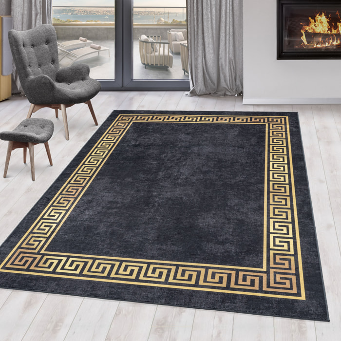 FIESTA - Tapis à frise grecque noir et doré