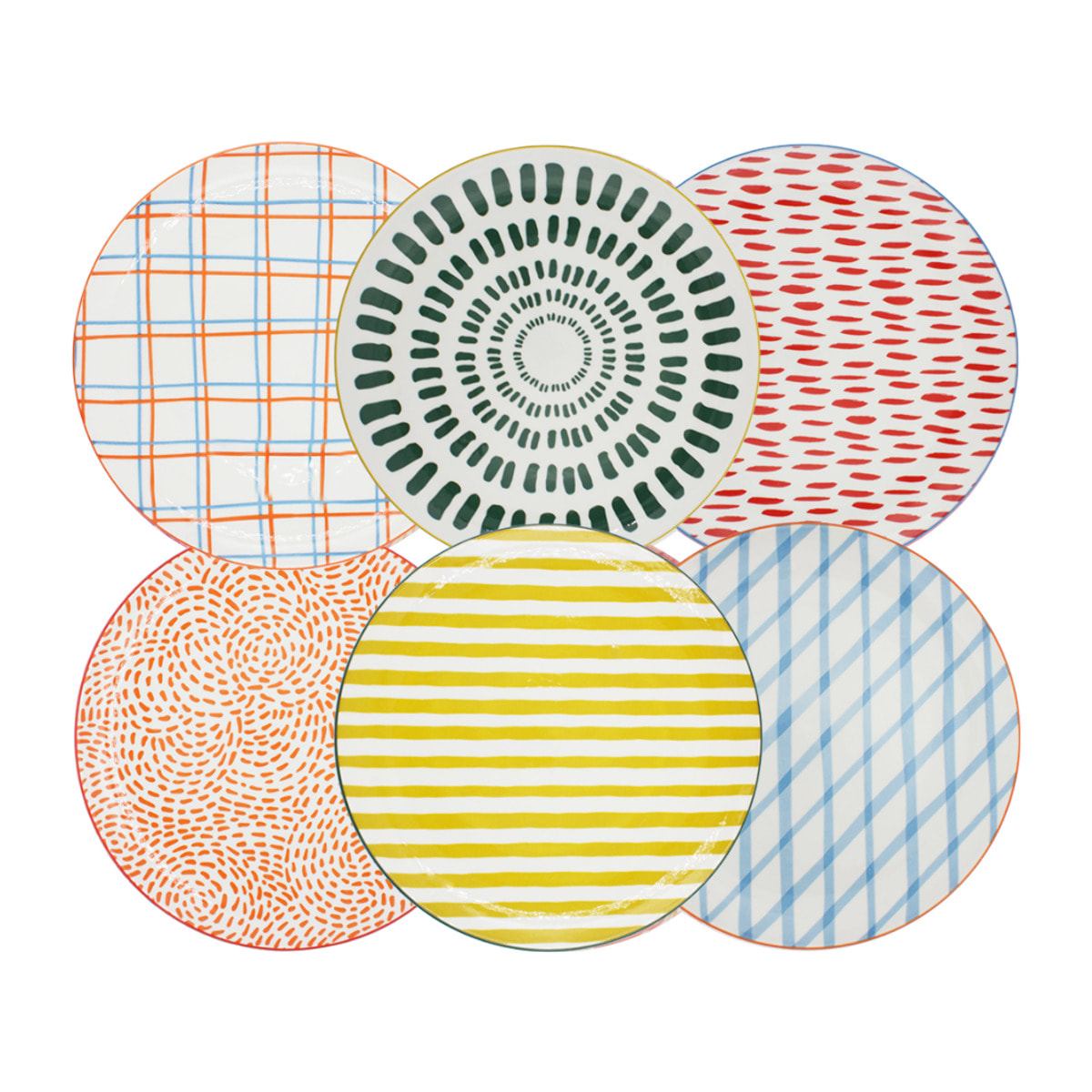 Lot de 6 grandes assiettes, Fruits en Folie