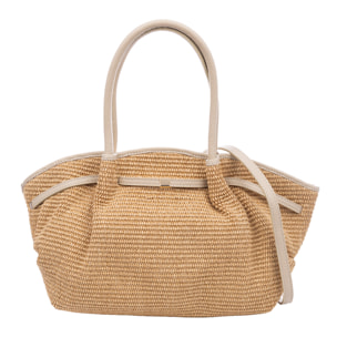 Bema Bolso Tote mujer. Diseñado en paja con detalles y asas de piel auténtica Dollaro.