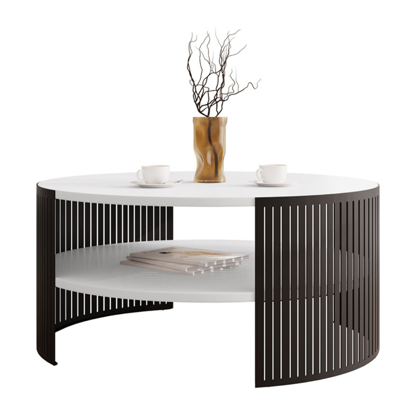 Cruz - table basse ronde - blanc et noir - 1 niche - 75 cm - Blanc / Noir